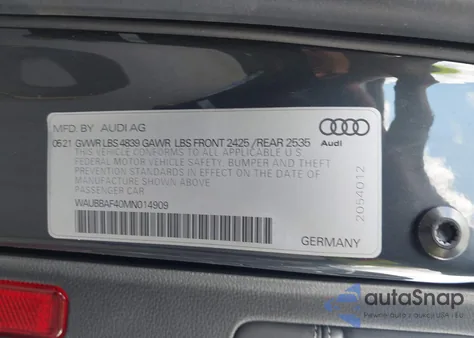 2021 Audi A4 Premium Plus 40 Tfsi Quattro S Tronic z USA, uszkodzony, nr VIN WAUBBAF40MN014909